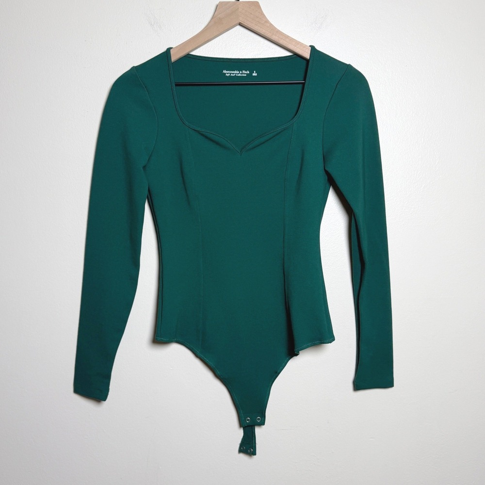 Abercrombie & Fitch Womens Bodysuit S Green Long Sleeve Sweetheart Neckline